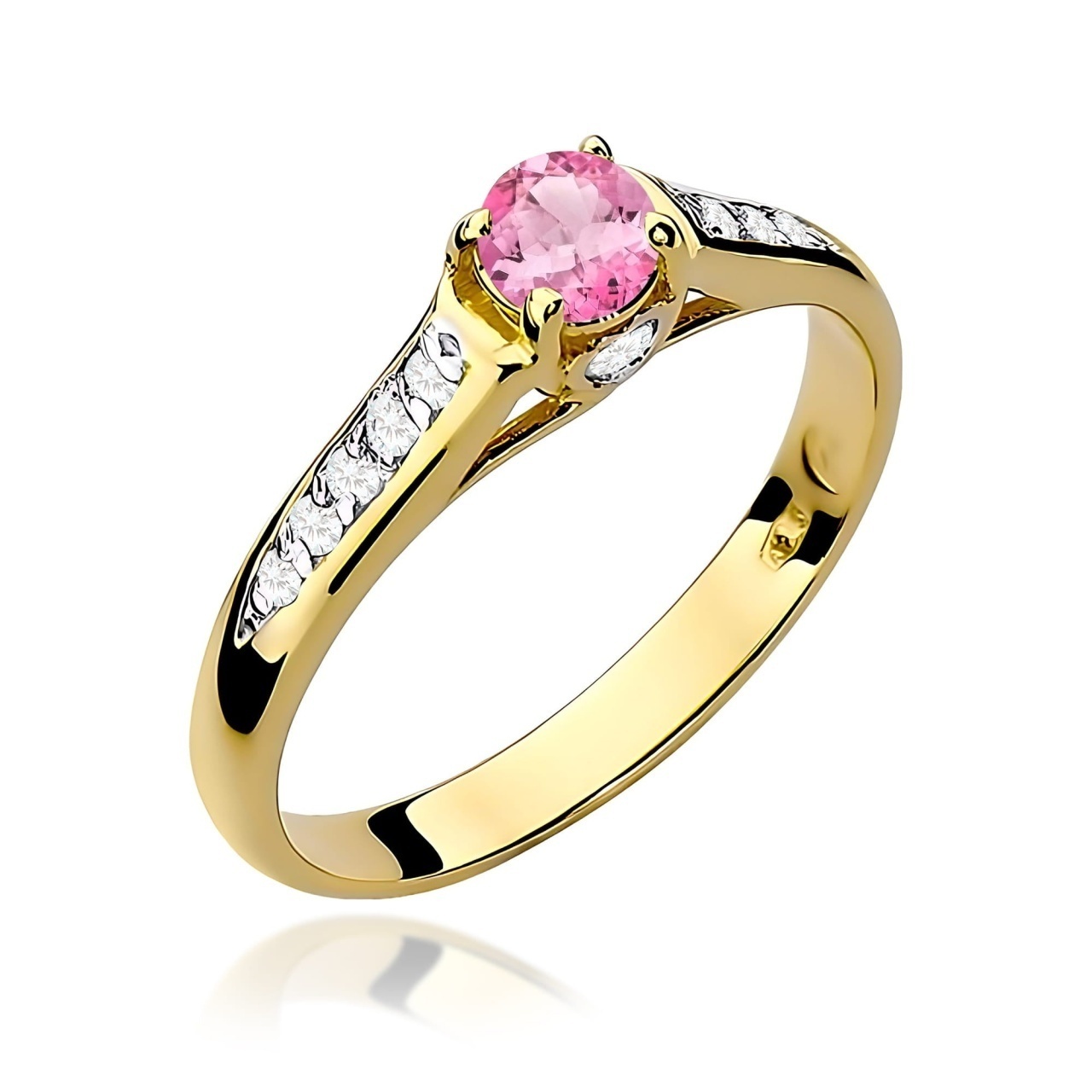 Inel Aur 9K cu Topaz Roz 0.30 ct si Diamante Naturale 0.10 ct