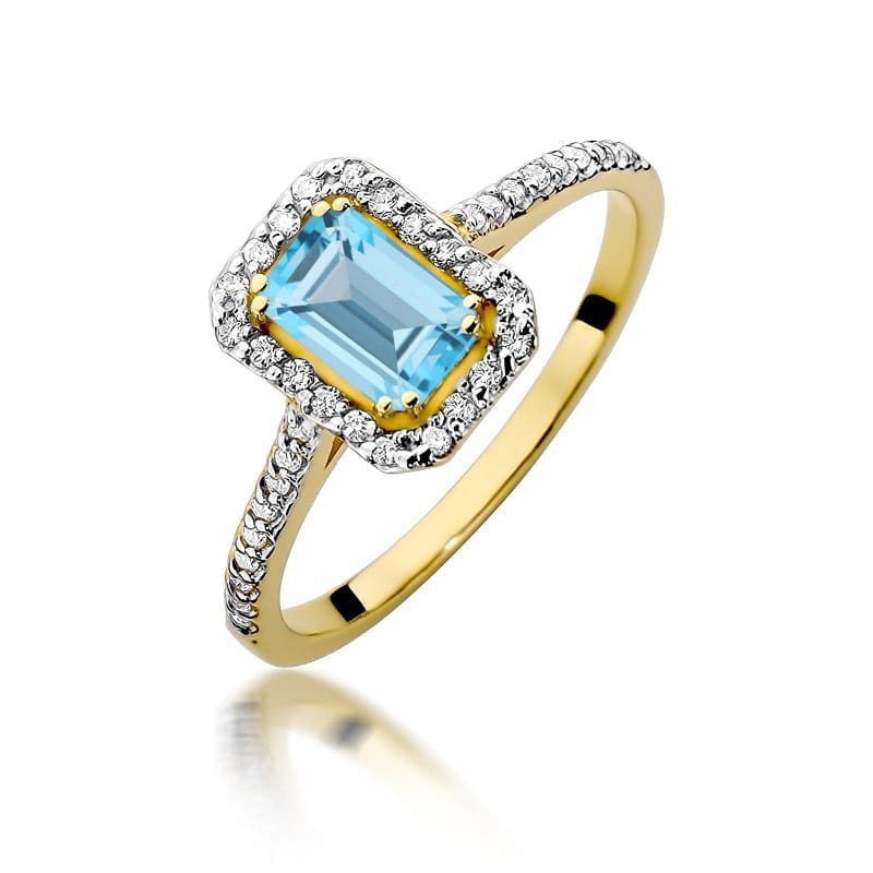 Inel Aur 9K cu Topaz Swiss 0.65 ct si Diamante Naturale 0.19 ct