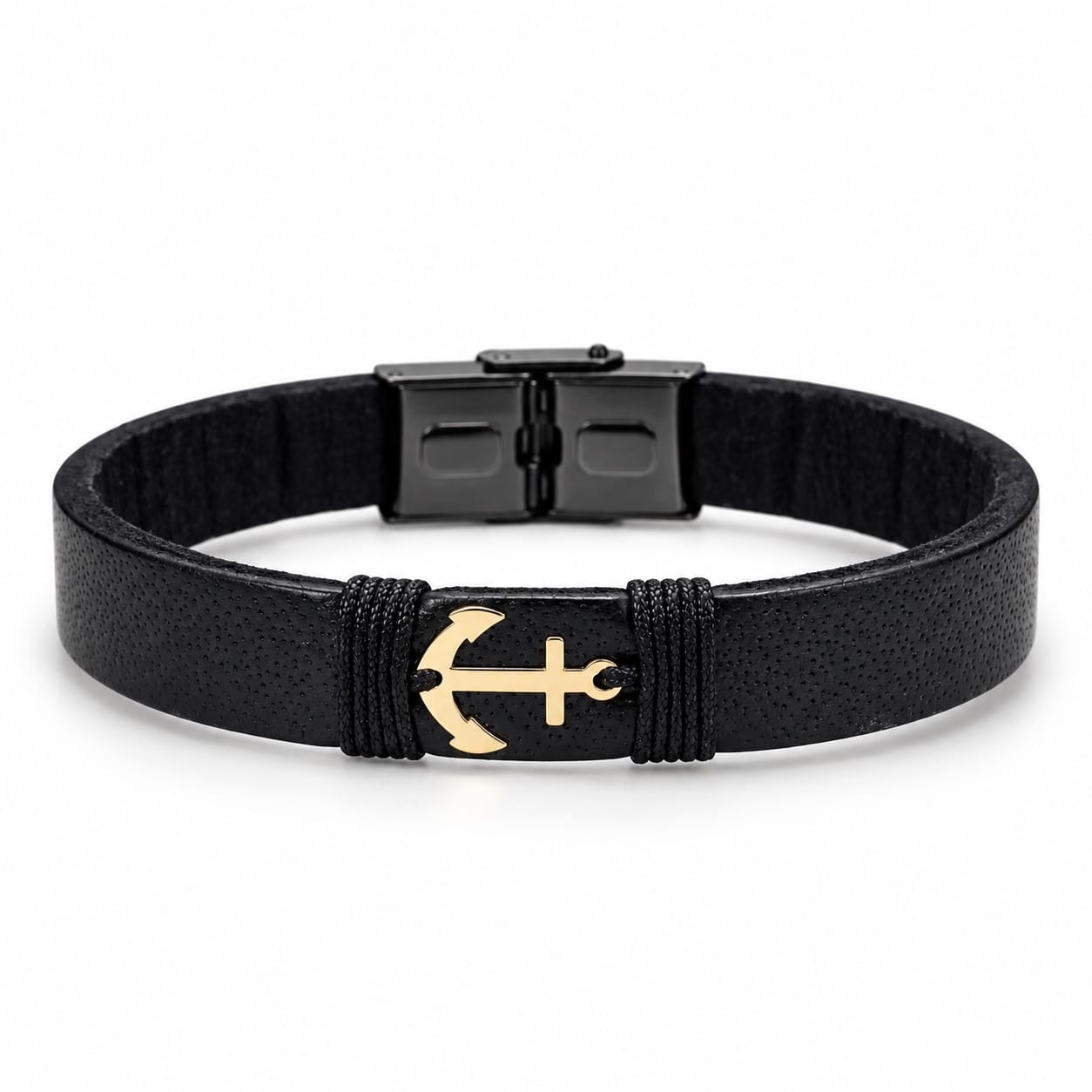 Brățară Anchor din AUR 14K și Piele Naturală