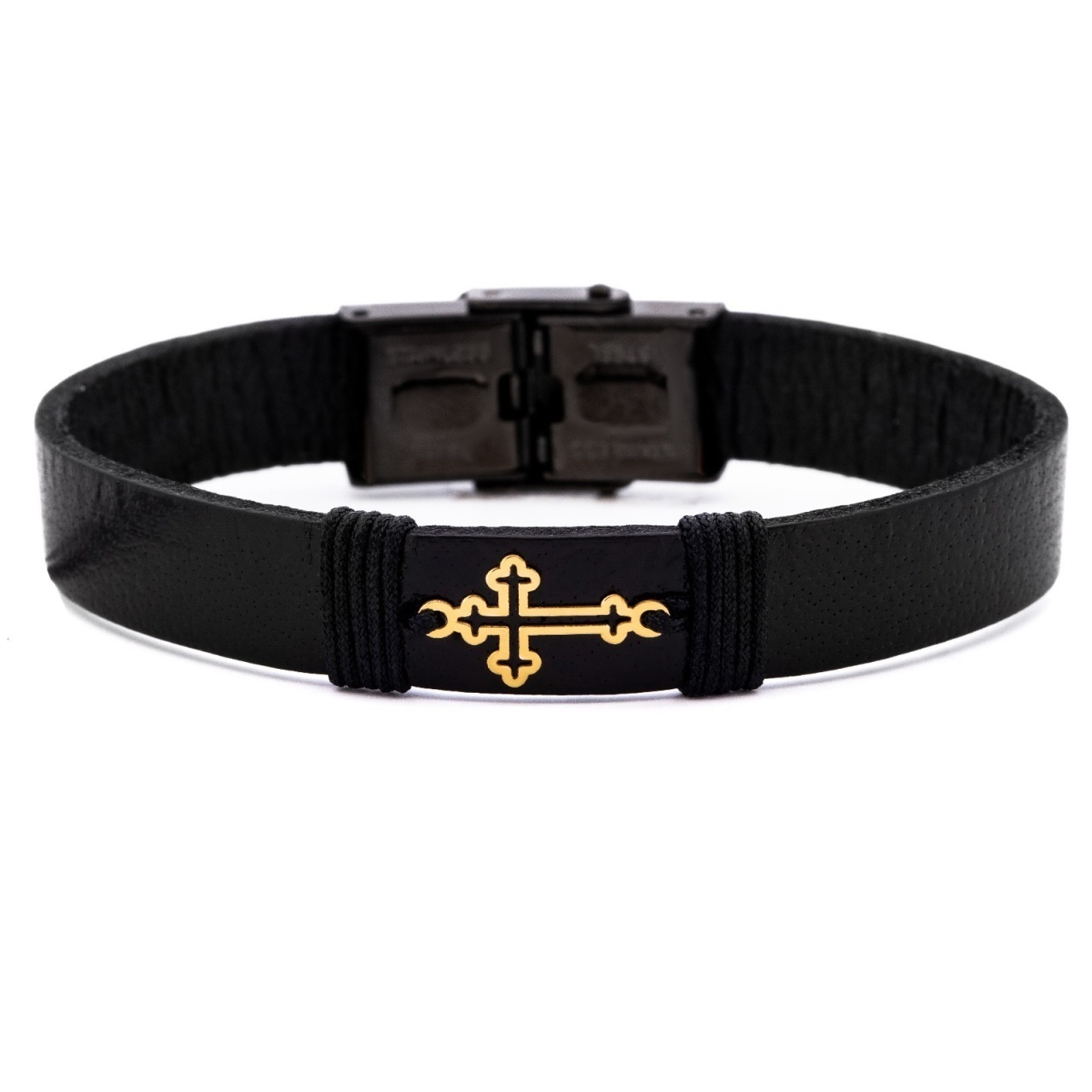 Brățară Protection Cross din AUR 14K și Piele Naturală