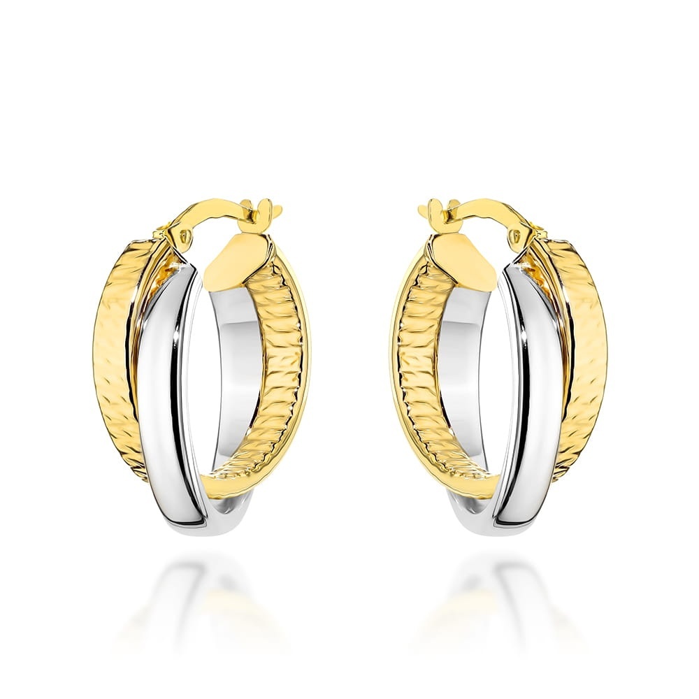 Cercei Aur 14K Două Cercuri Împletite, Design Elegant