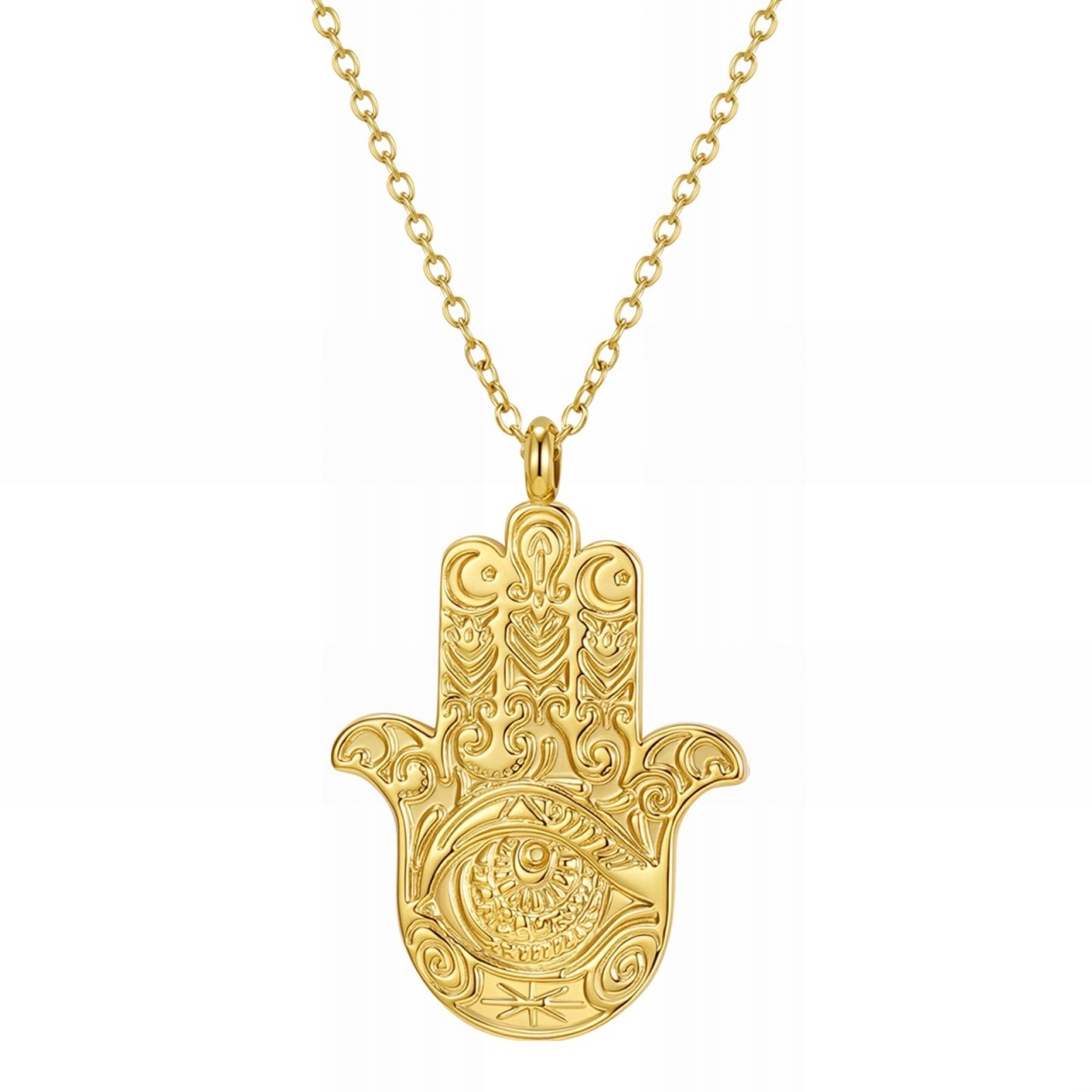 Colier Hamsa – Mâna Fatimei din inox placat cu aur 18K