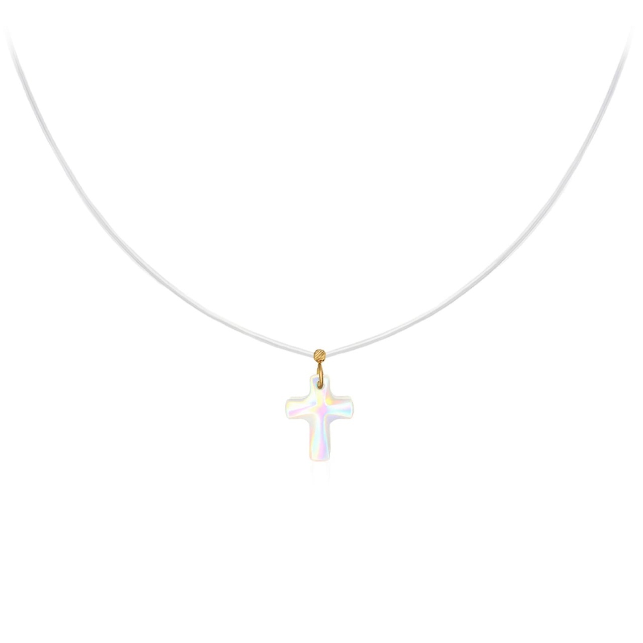 Colier Shiny Small Cross din AUR 14K și fir transparent
