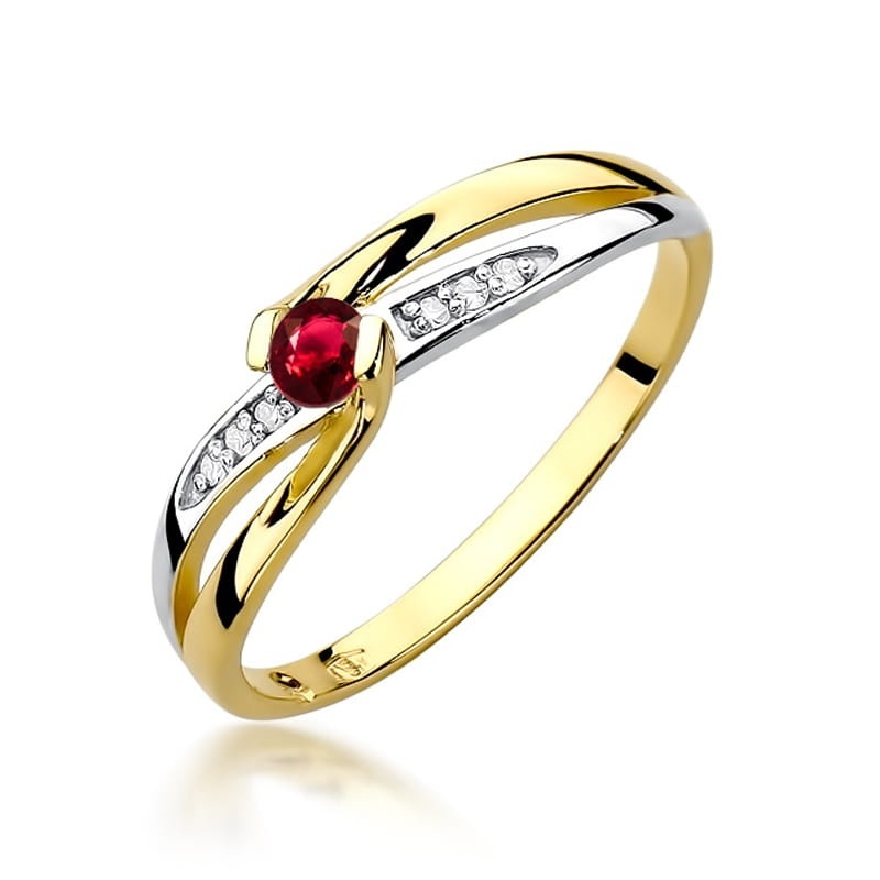 Inel Aur 14K cu Rubin 0.15 ct si Diamante Naturale 0.03 ct