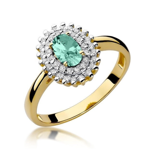 Inel Aur 14K cu Smarald 0.40 ct si Diamante Naturale 0.20 ct