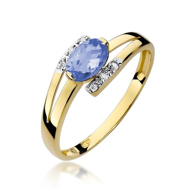 Inel Aur 14K cu Tanzanit 0.40 ct si Diamante Naturale 0.05 ct