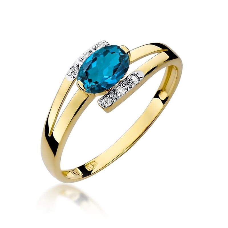 Inel Aur 14K cu Topaz London Blue 0.50 ct si Diamante Naturale 0.05 ct