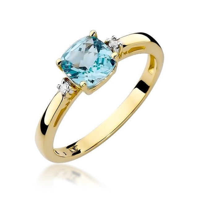 Inel Aur 14K cu Topaz Swiss 1.10 ct si Diamante Naturale 0.03 ct