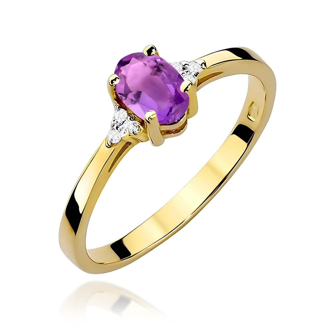 Inel Aur 9K cu Ametist 0.40 ct si Diamante Naturale 0.05 ct
