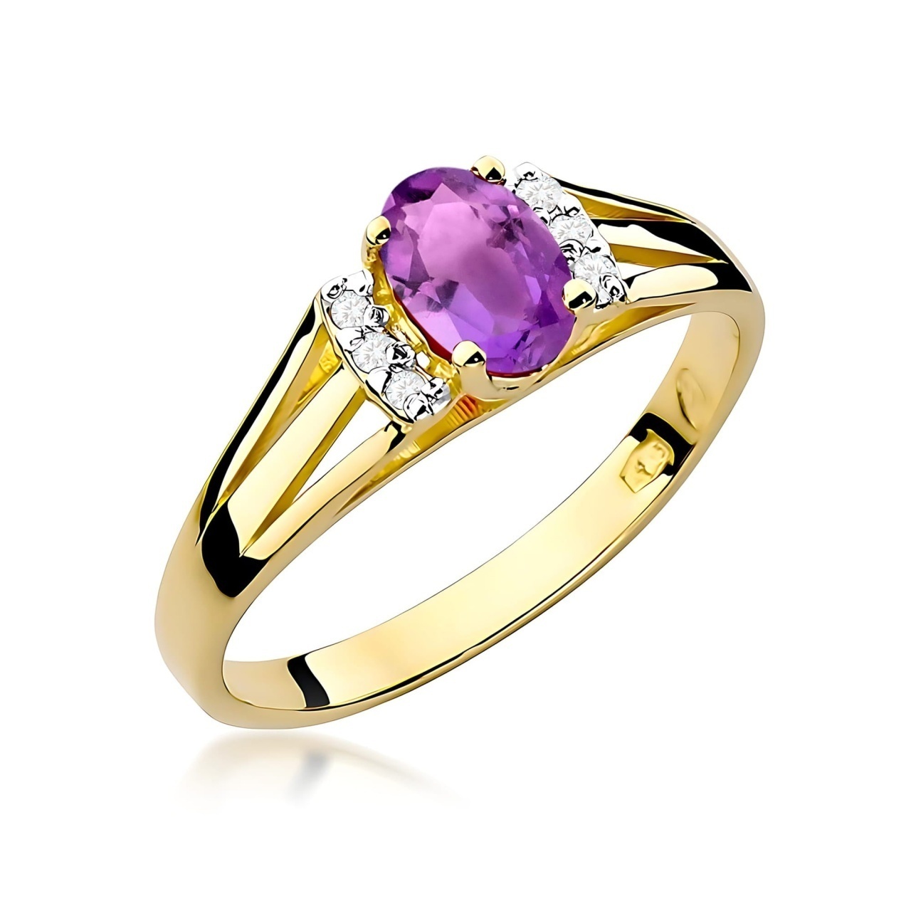 Inel Aur 9K cu Ametist 0.40 ct si Diamante Naturale 0.05 ct