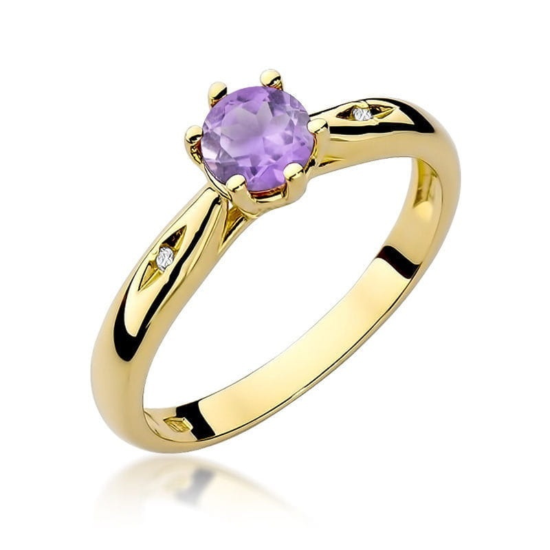 Inel Aur 9K cu Ametist 0.50 ct si Diamante Naturale 0.01 ct