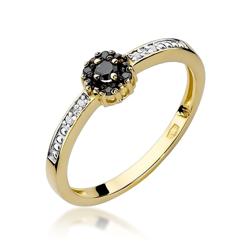 Inel Aur 9K cu Diamante Naturale Albe si Negre 0.09 ct