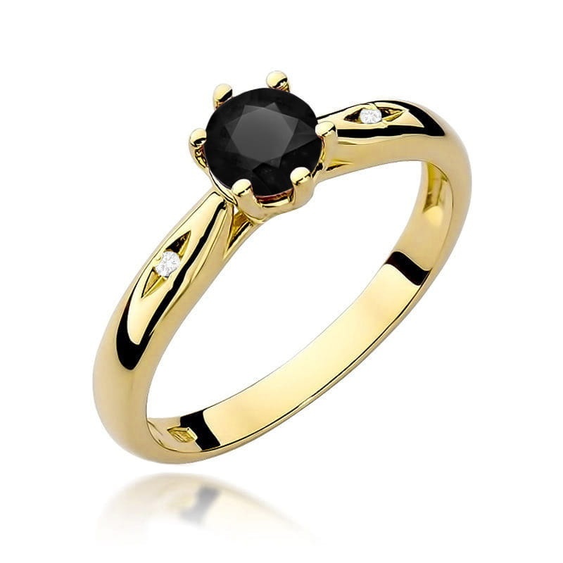 Inel Aur 9K cu Diamante Naturale Albe si Negre 0.51 ct