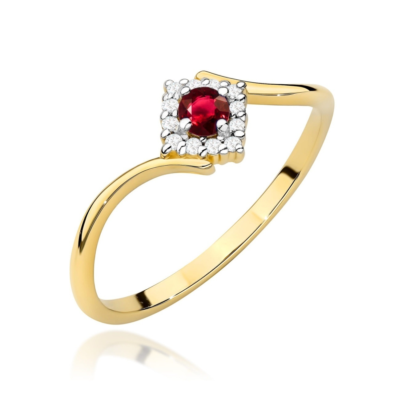 Inel Aur 9K cu Rubin 0.15 ct si Diamante Naturale 0.06 ct
