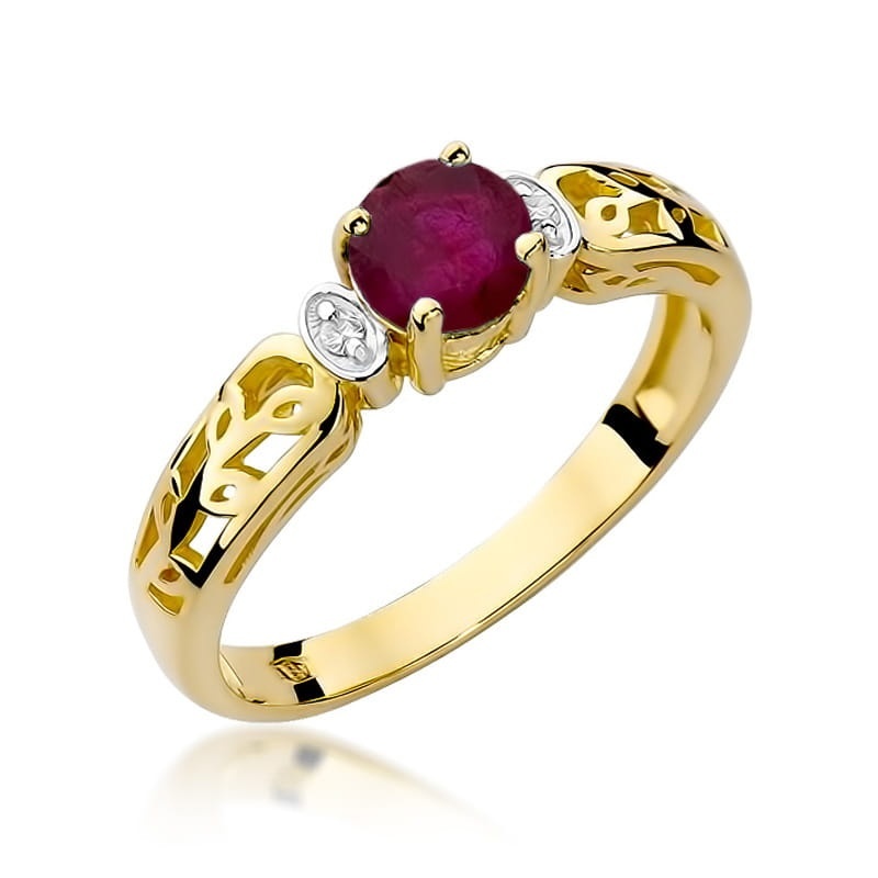 Inel Aur 9K cu Rubin 0.60 ct si Diamante Naturale 0.02 ct