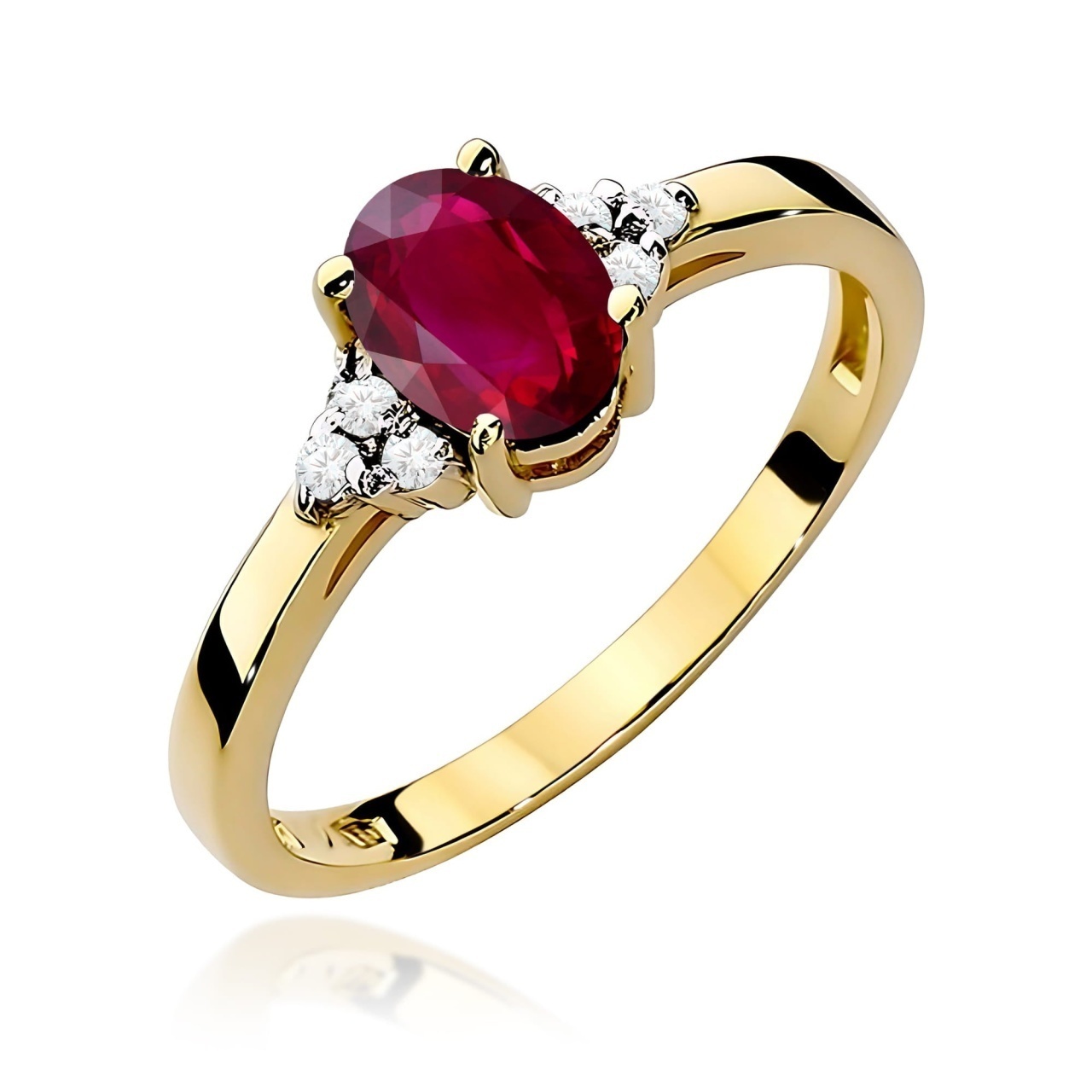 Inel Aur 9K cu Rubin 1.00 ct si Diamante Naturale 0.05 ct