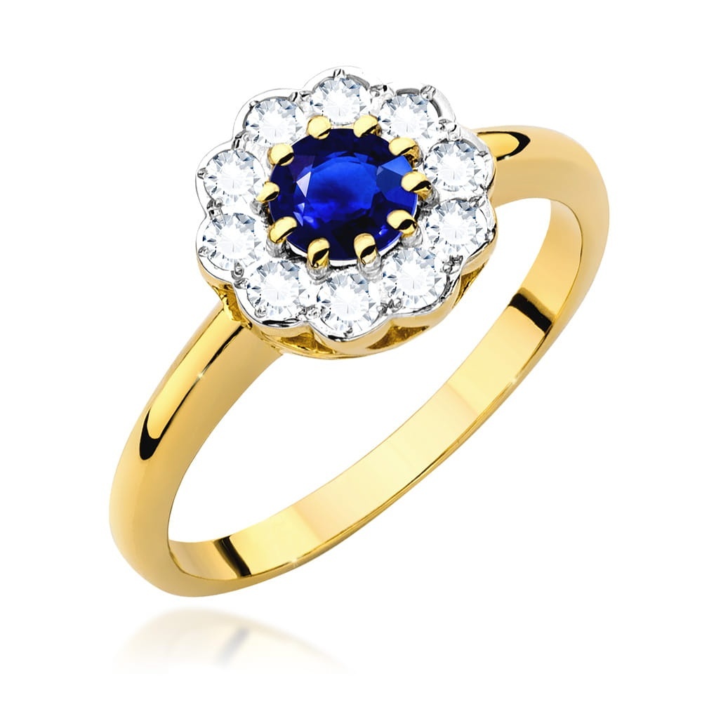 Inel Aur 9K cu Safir 0.50 ct si Diamante Naturale 0.30 ct
