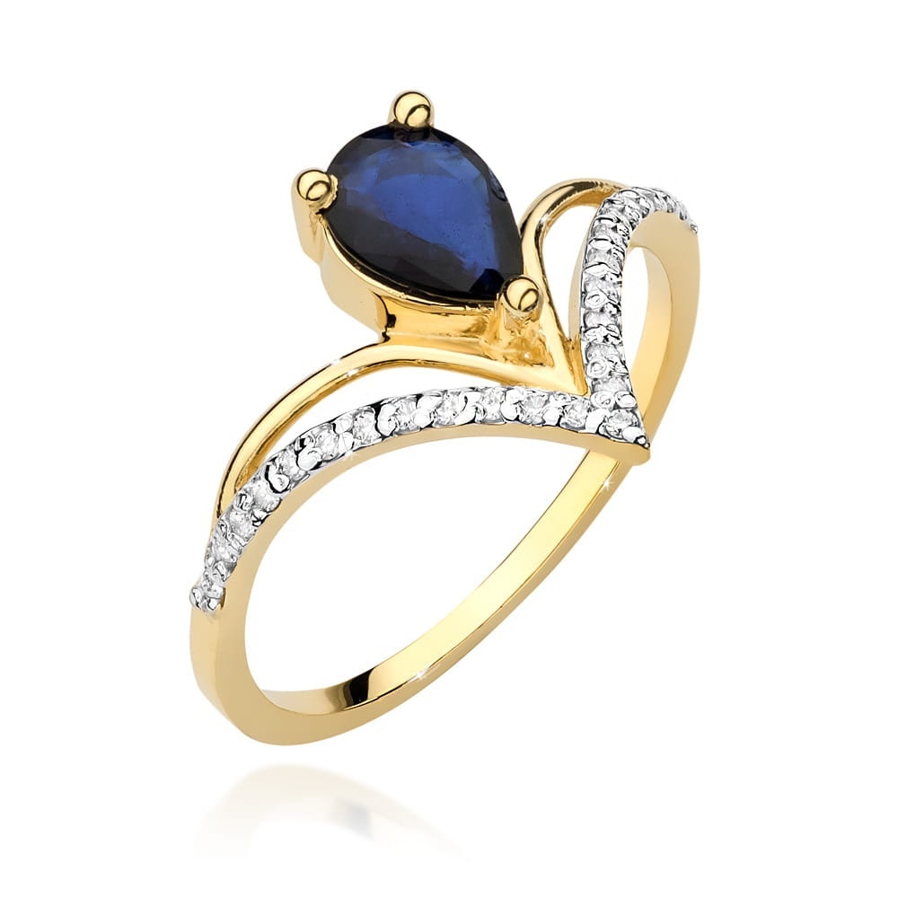 Inel Aur 9K cu Safir 0.60 ct si Diamante Naturale 0.13 ct