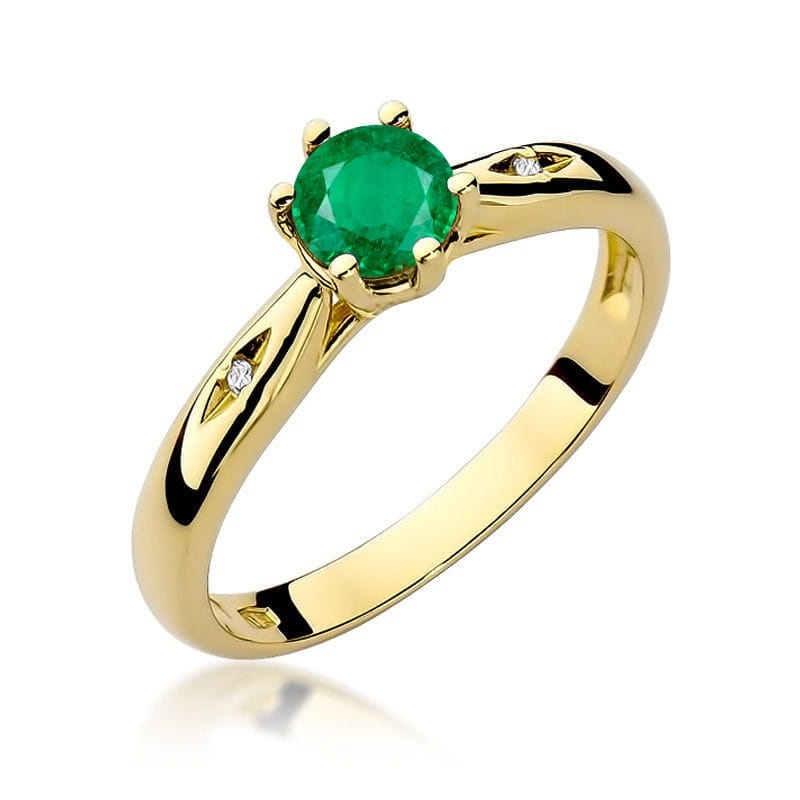 Inel Aur 9K cu Smarald 0.50 ct si Diamante Naturale 0.01 ct
