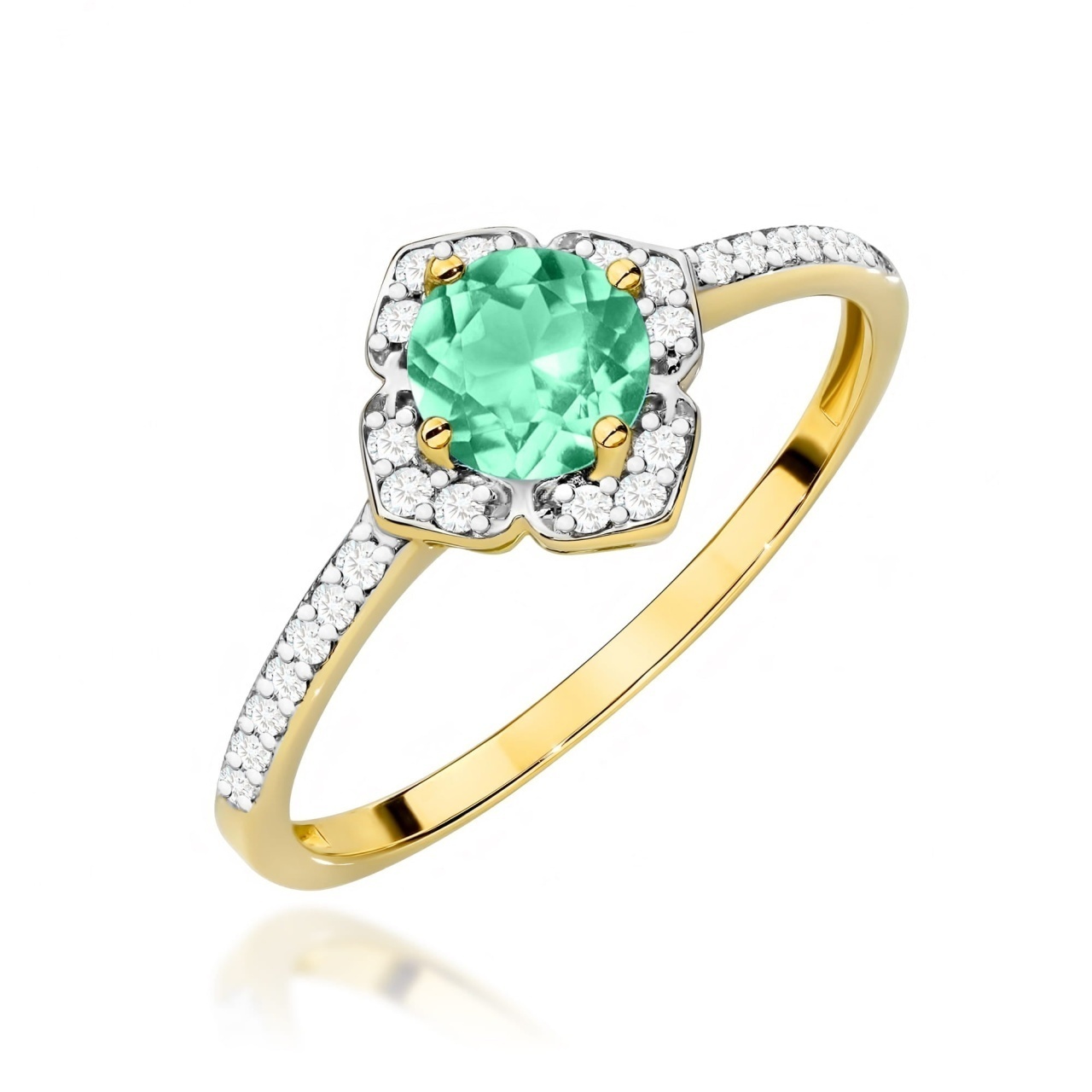 Inel Aur 9K cu Smarald 0.50 ct si Diamante Naturale 0.13 ct