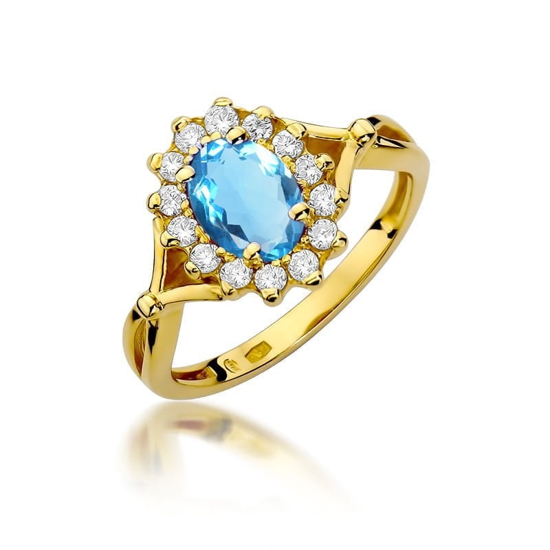 Inel Aur 9K cu Topaz Swiss 0.90 ct si Diamante Naturale 0.12 ct