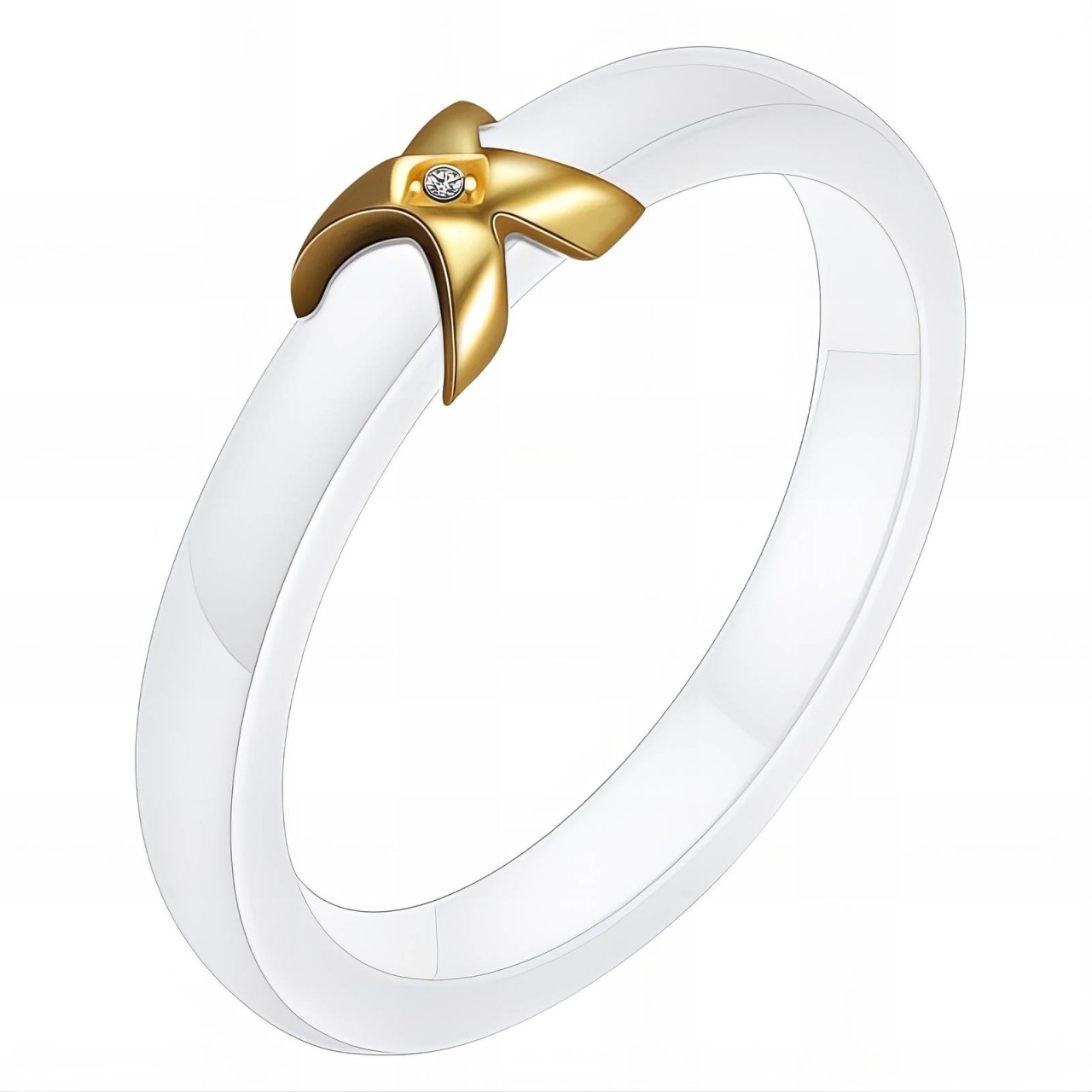 Inel Ceramic White din Inox placat cu AUR 18K M9/60