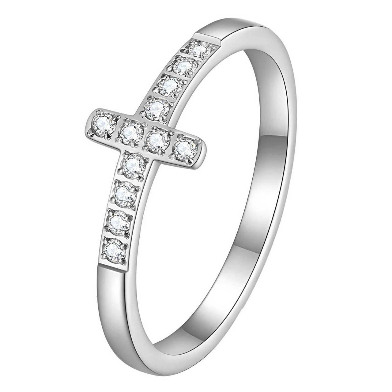Inel Cross din Inox placat cu Aur Alb 18K M7/55