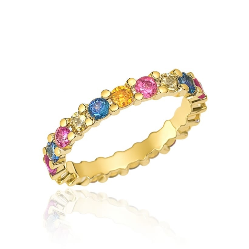 Inel Rainbow din AUR 14K cu Safire Multicolore