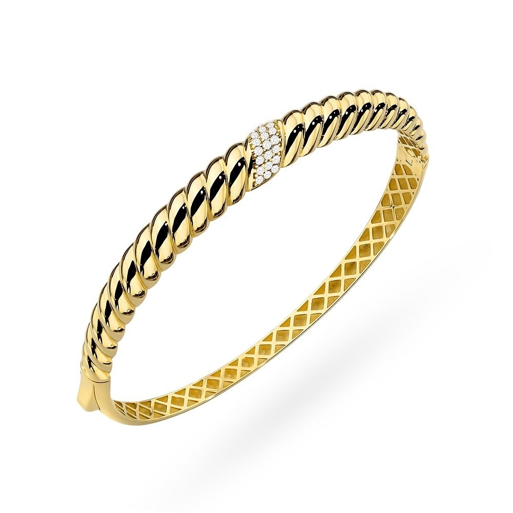 Bratara Aur 14K Impletita Rigida cu Zirconii