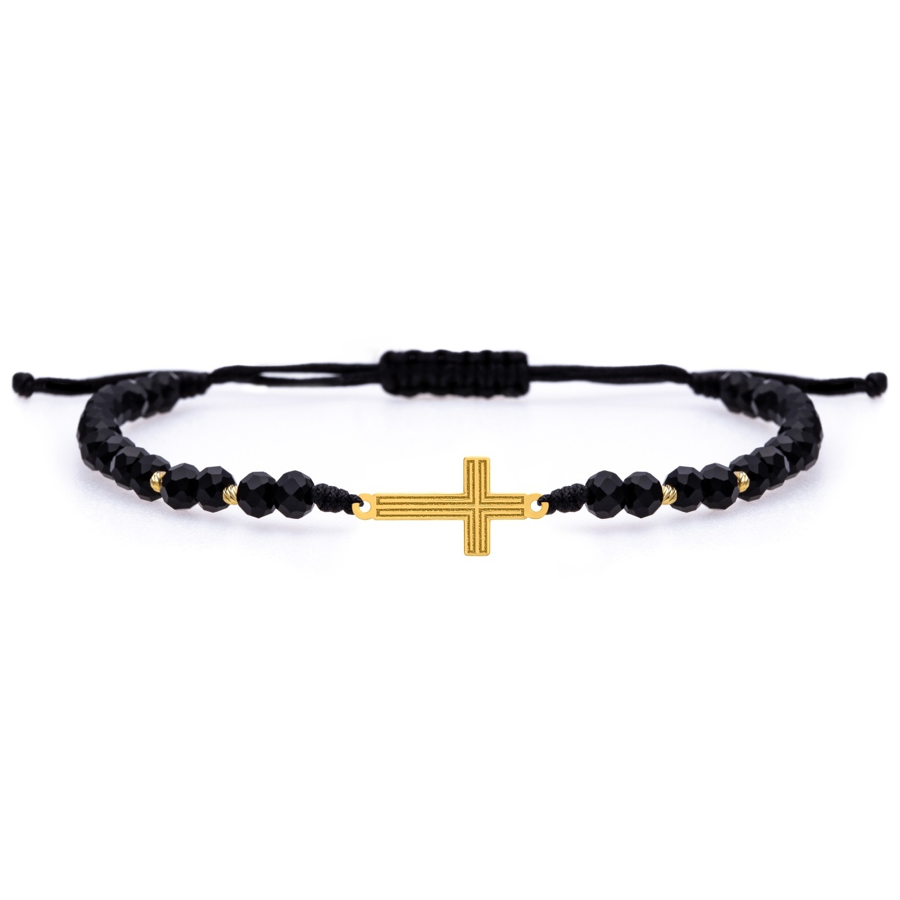 Bratara cu cristale si cruciulita cu striatii din aur 14k