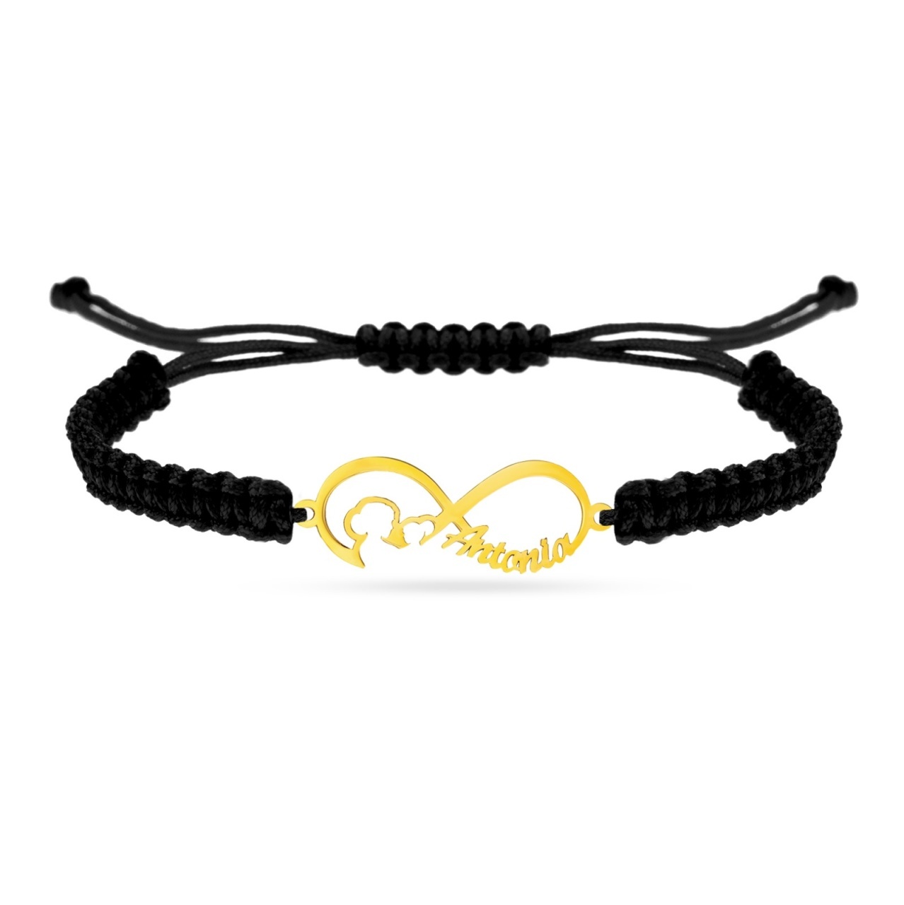 Bratara cu snur si infinit din aur 14k personalizat cu nume si figurina mama si copilul
