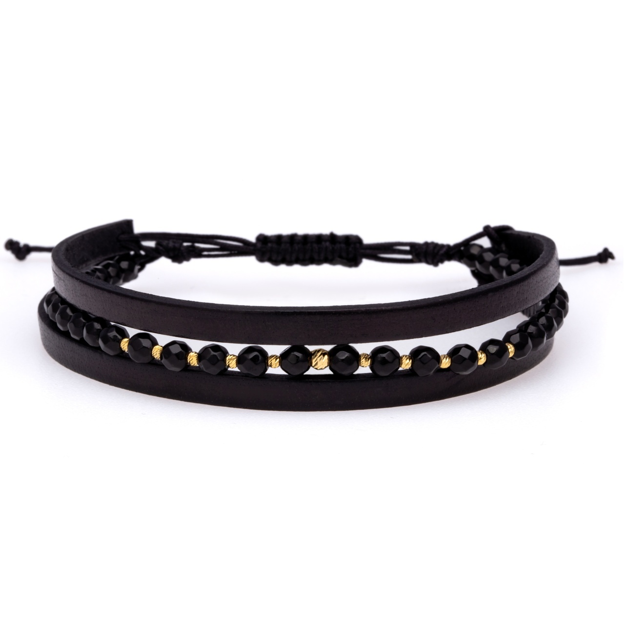 Brățara Duo Onix din AUR 14K si Piele Naturală