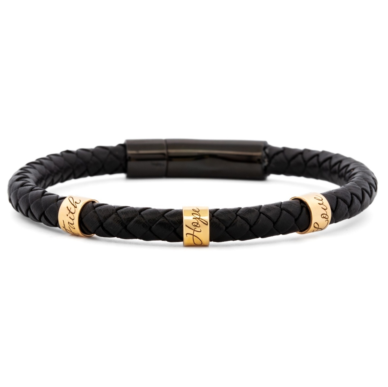 Bratara Faith Hope Love din AUR 14K si Piele Naturală
