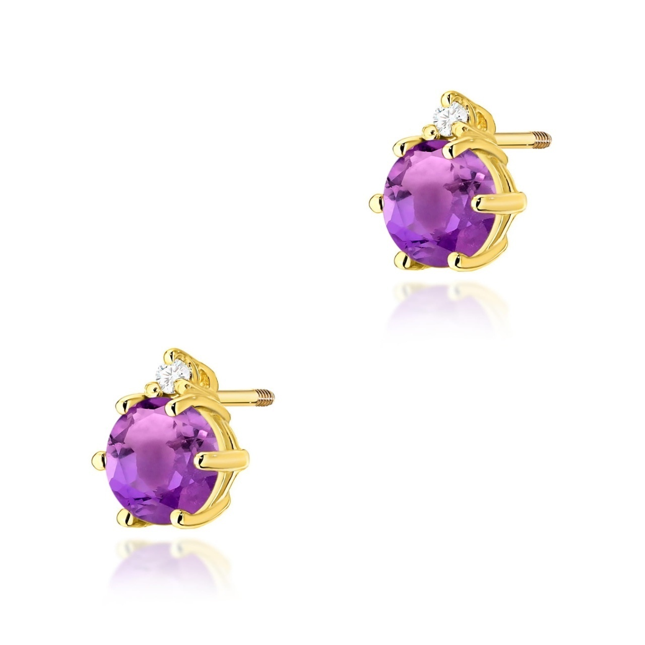 Cercei Aur 14K cu Ametist 0.50 ct si Diamante Naturale 0.03 ct Filet cu Protectie
