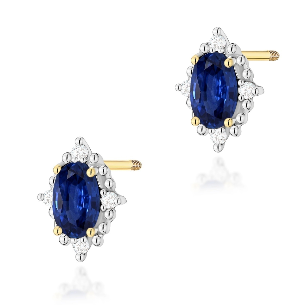 Cercei Aur 14K cu Safir 0.30 ct si Diamante Naturale 0.04 ct Filet cu Protectie