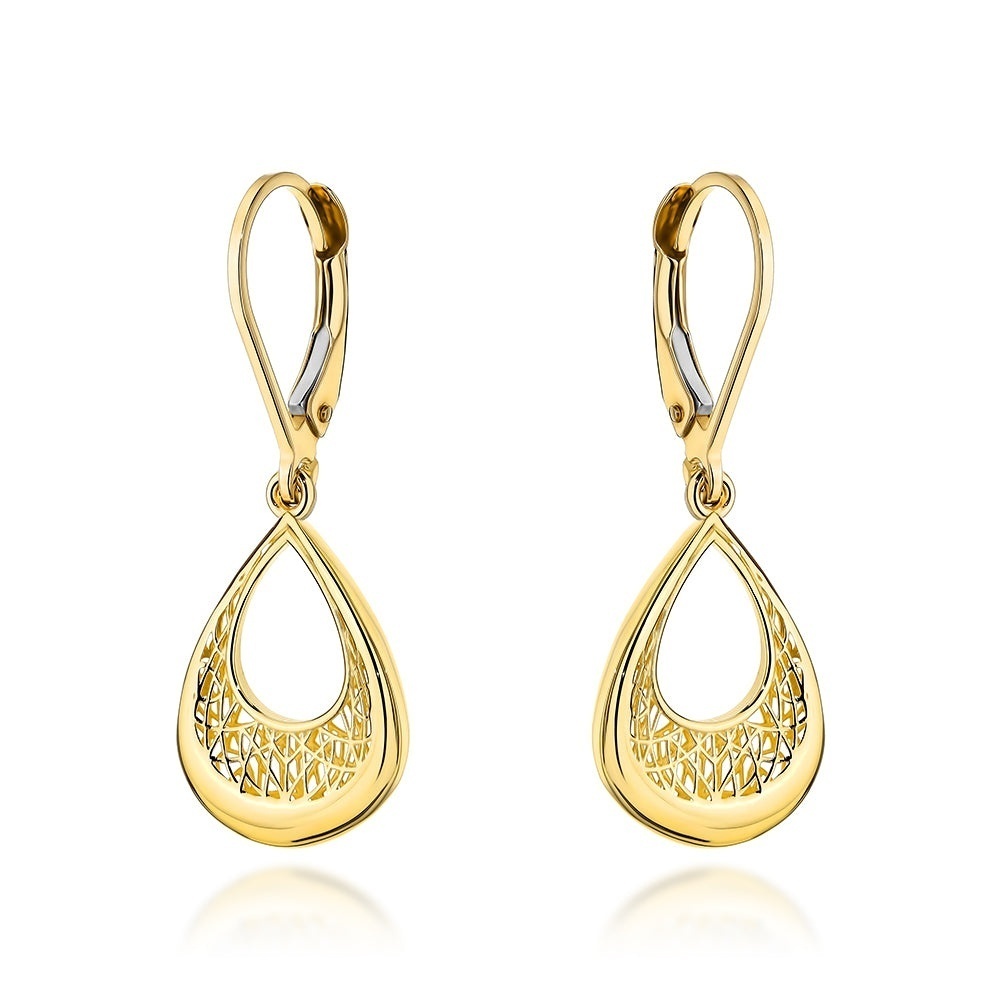 Cercei Aur 14K Lacrimă cu Design Ajourat - Eleganță Rafinată