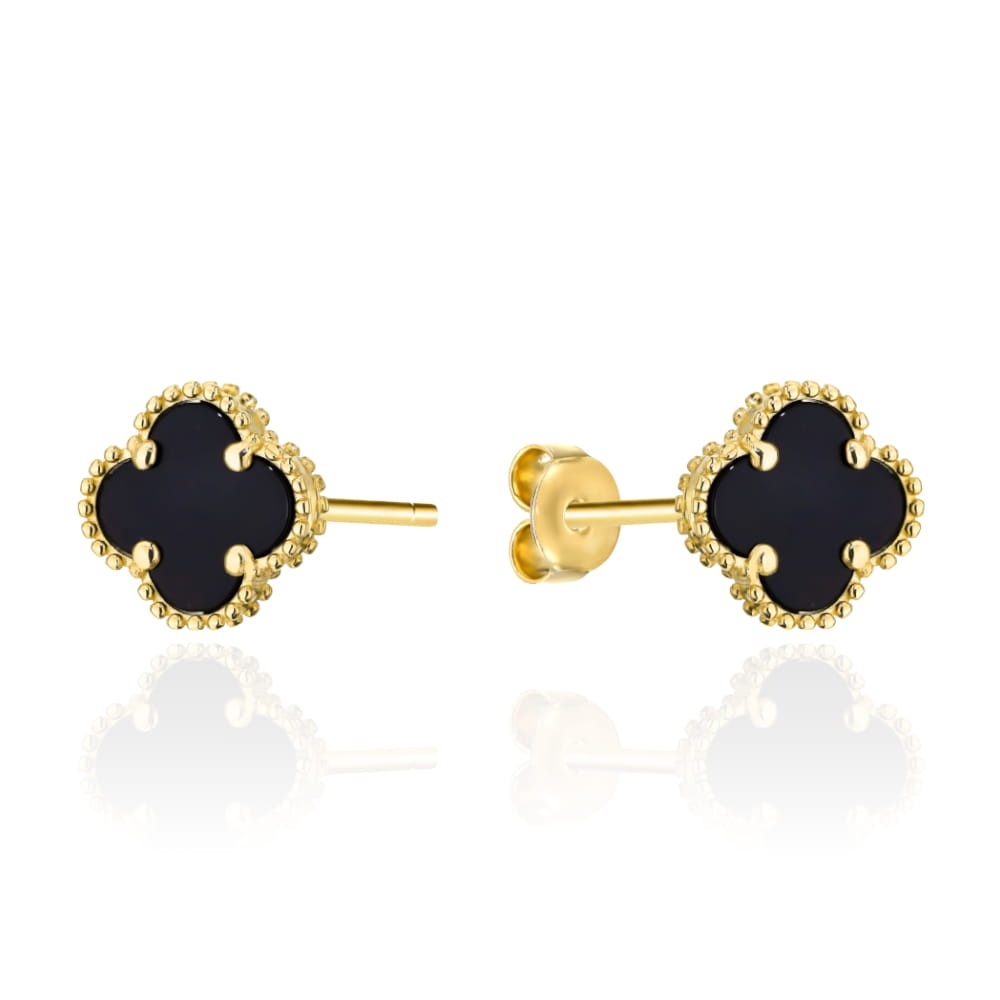 Cercei din aur 14K cu trifoi negru 12mm