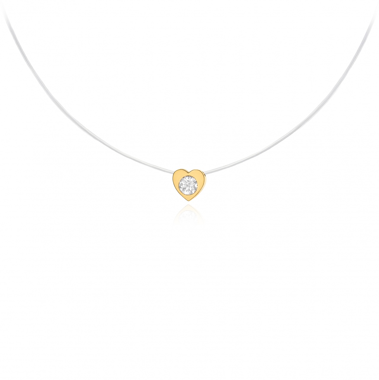 Colier cu fir transparent si pandantiv Inima din AUR 14K