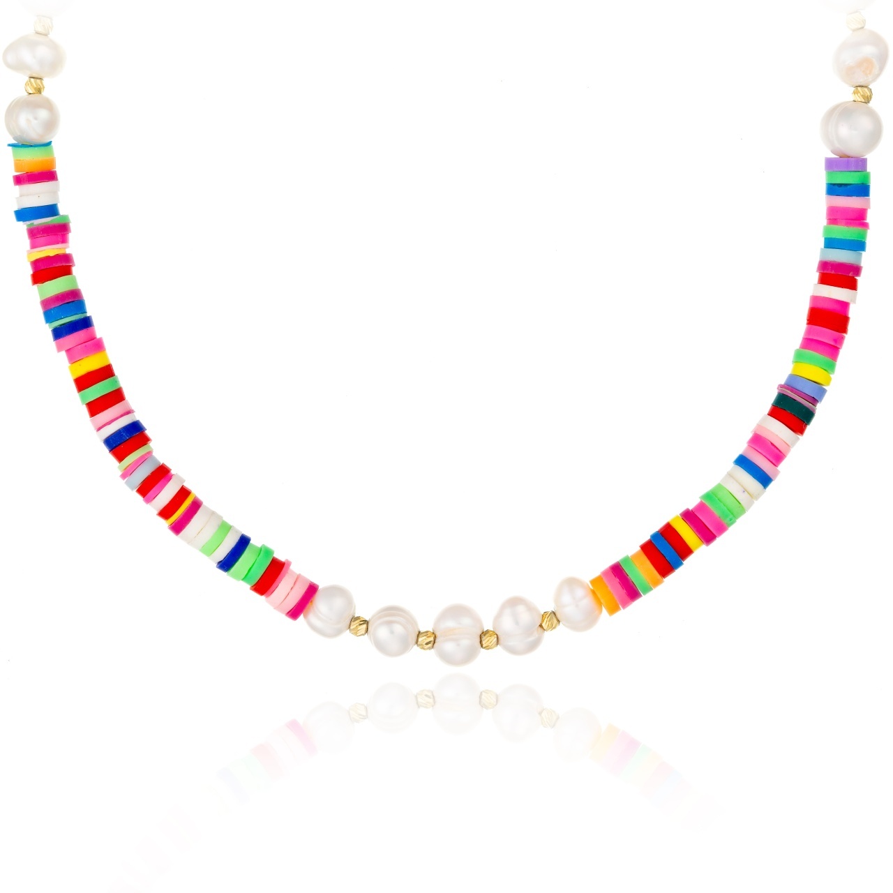 Colier Joy MIX mărgele Fimo, perle de cultura si 8 bilute din aur 14k