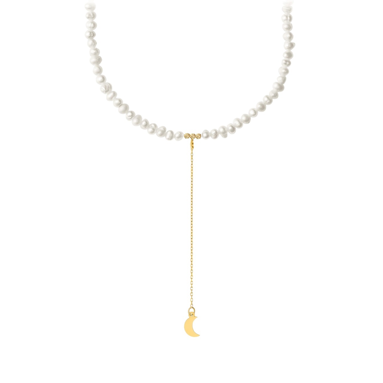 Colier Moon Pearl cu perle de cultură și semiluna din aur 14K