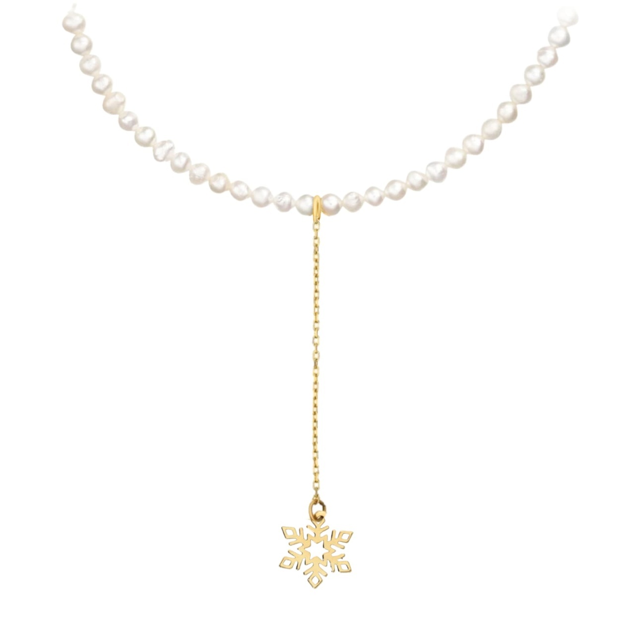 Colier Winter Glow cu Perle de Cultura și fulg de nea din AUR 14K