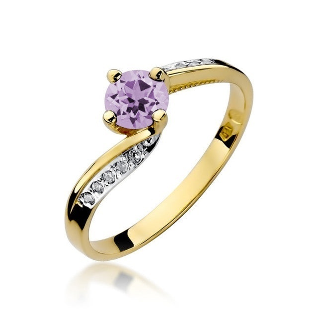 Inel Aur 14K cu Ametist 0.50 ct si Diamante Naturale 0.05 ct
