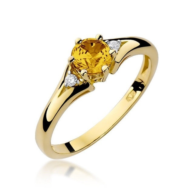 Inel Aur 14K cu Citrin 0.50 ct si Diamante Naturale 0.03 ct
