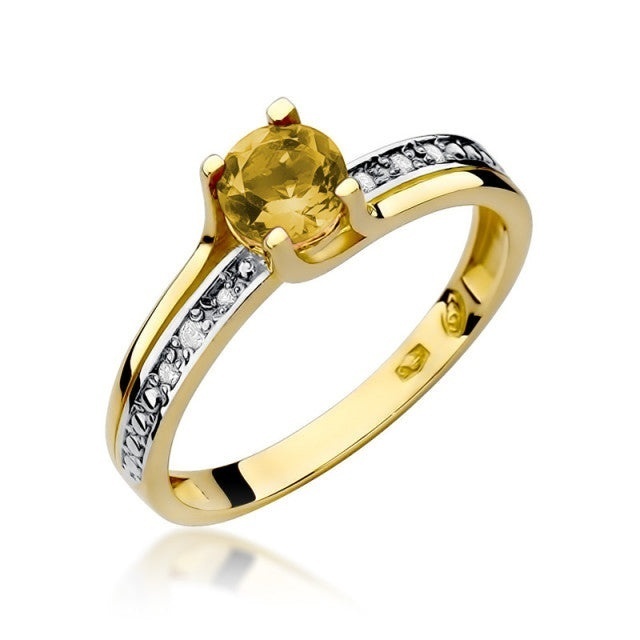 Inel Aur 14K cu Citrin 0.50 ct si Diamante Naturale 0.03 ct