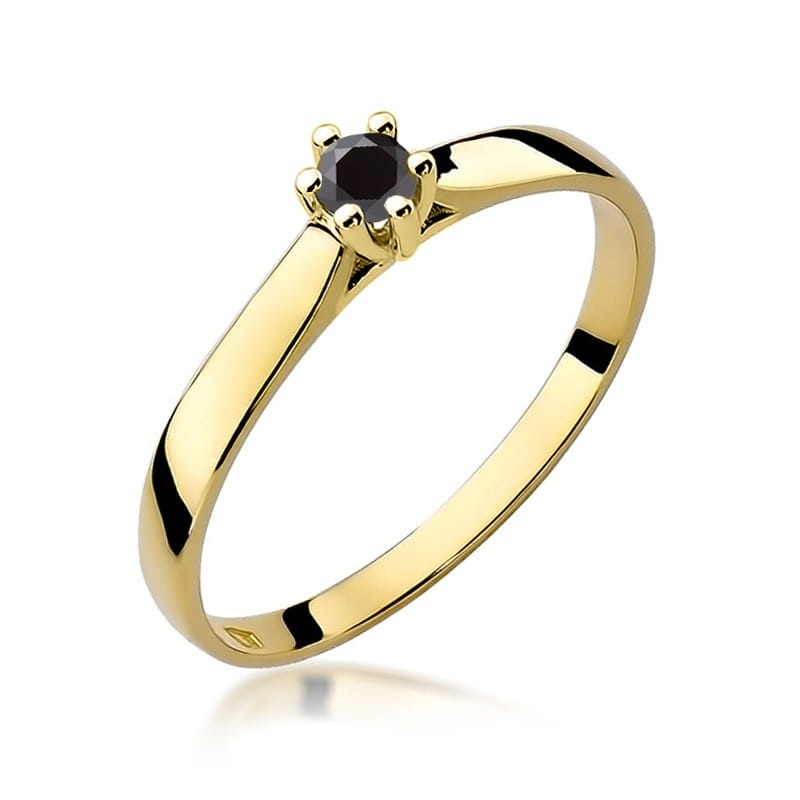 Inel Aur 14K cu Diamant Natural Negru 0.12 ct
