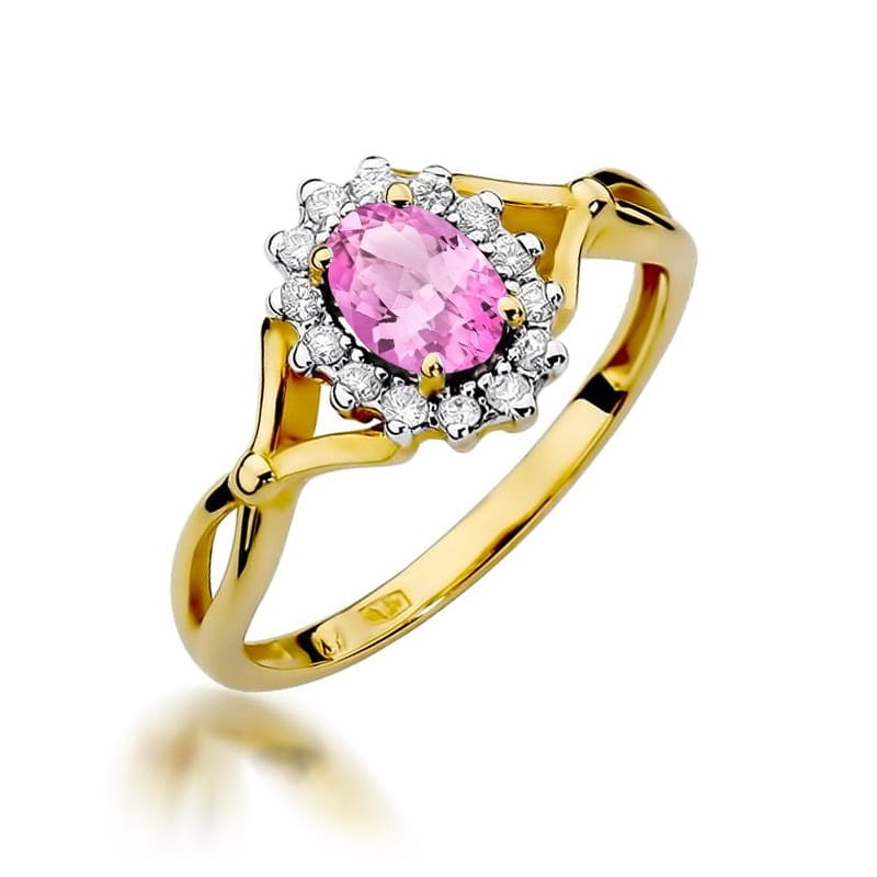 Inel Aur 14K cu Pink Sapphire 0.45 ct si Diamante Naturale 0.12 ct