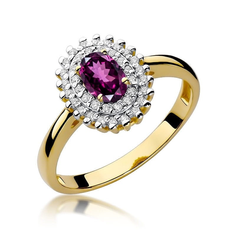 Inel Aur 14K cu Rhodolite 0.50 ct si Diamante Naturale 0.20 ct