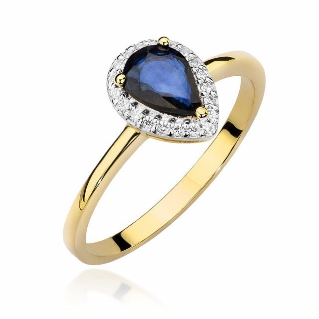 Inel Aur 14K cu Safir 0.60 ct si Diamante Naturale 0.10 ct