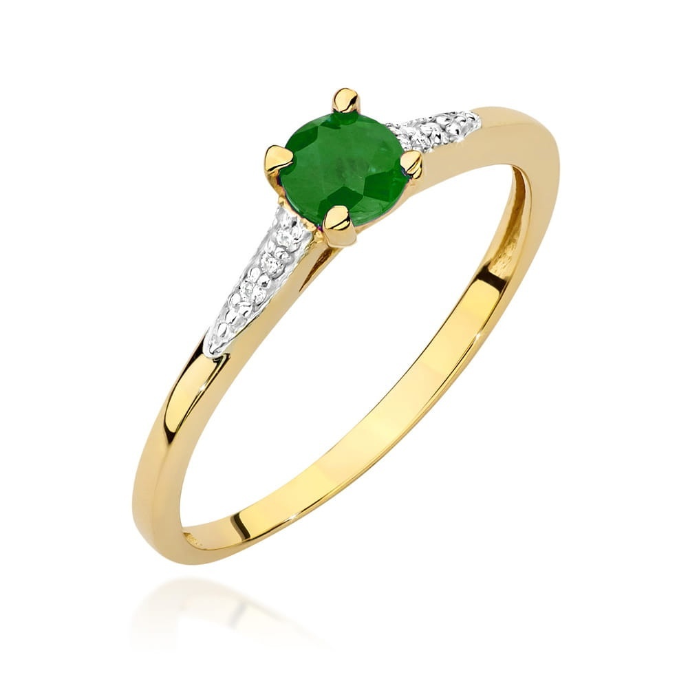 Inel Aur 14K cu Smarald 0.30 ct si Diamante Naturale 0.03 ct