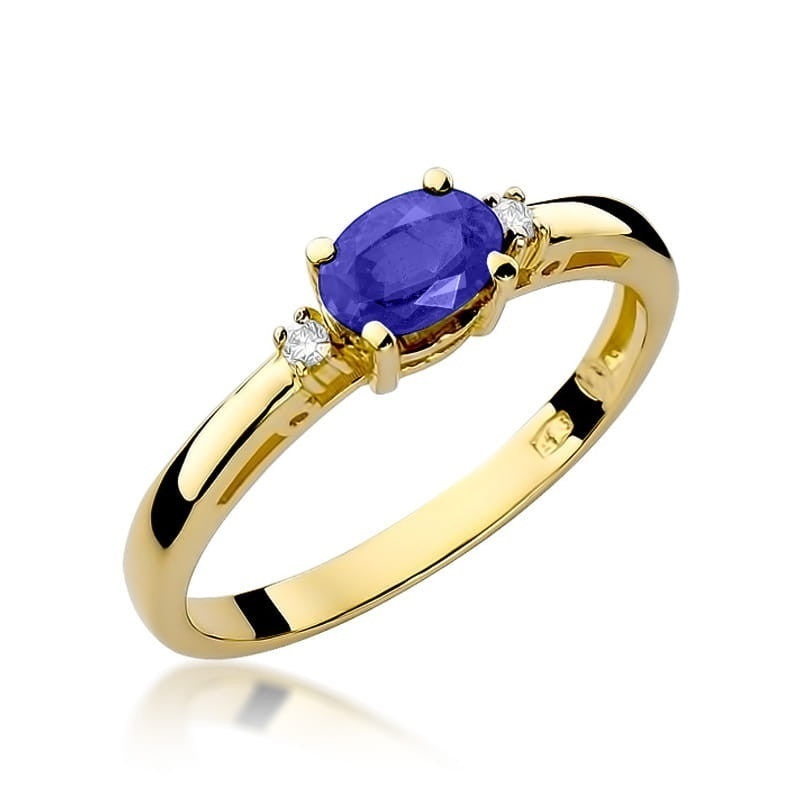 Inel Aur 14K cu Tanzanit 0.40 ct si Diamante Naturale 0.03 ct